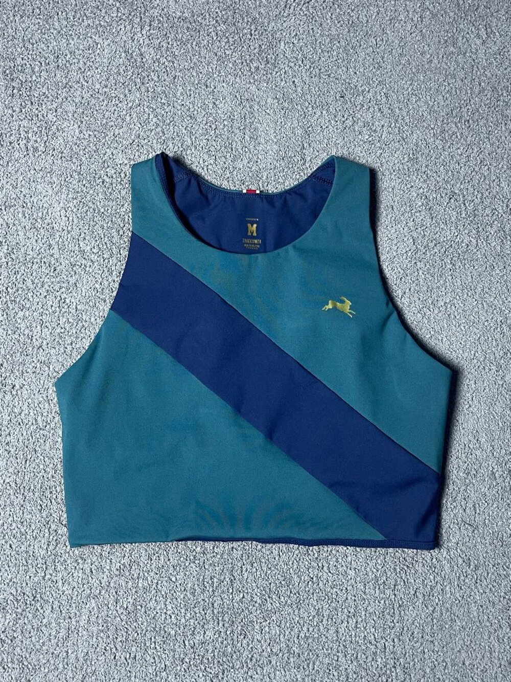 Tracksmith Bell Lap Crop Top Racerback Running Green/Blue Stripe Women's Medium
